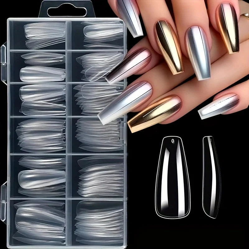 120 Pieces of Transparent Coffin/Mandarin/Aprilion/Square/Oval/Other Shape Style Boxed Nails, 12 Different Sizes Full Cover Acrylic Press-On Nails