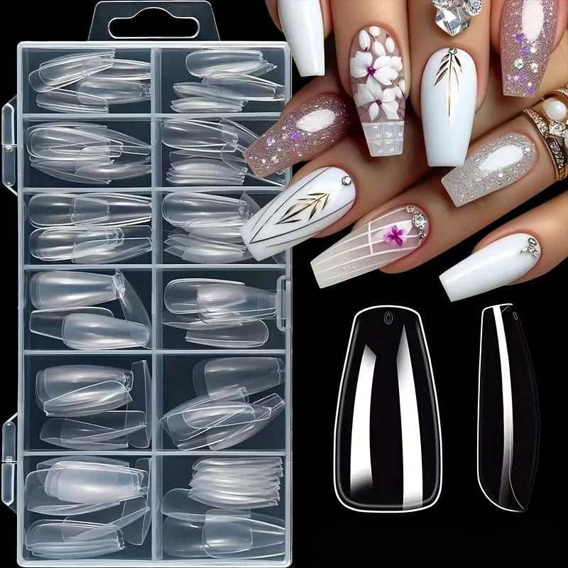 120 Pieces of Transparent Coffin/Mandarin/Aprilion/Square/Oval/Other Shape Style Boxed Nails, 12 Different Sizes Full Cover Acrylic Press-On Nails