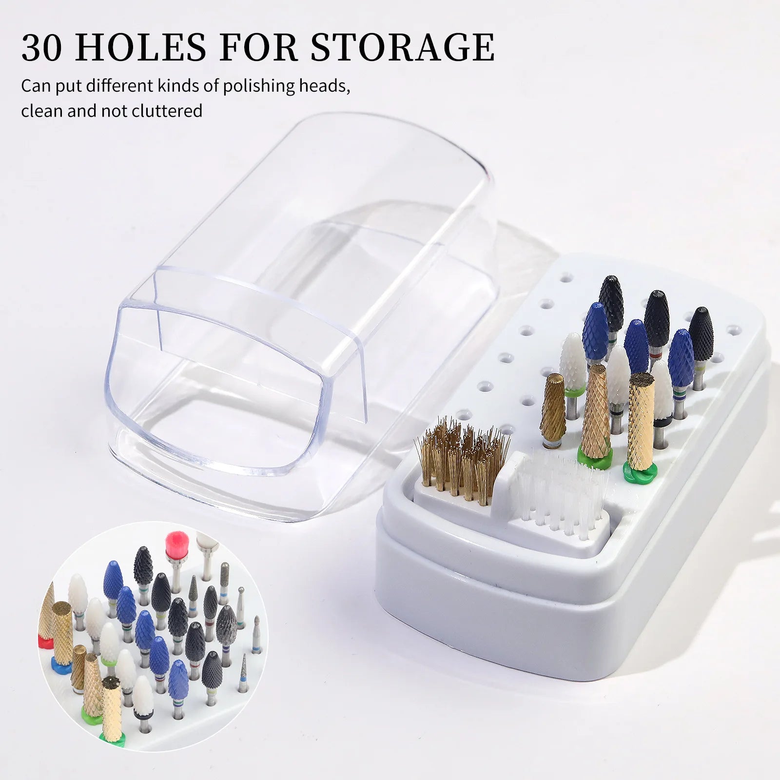 30 Holes Nail Polish Head Organizer Acrylic Portable Professional