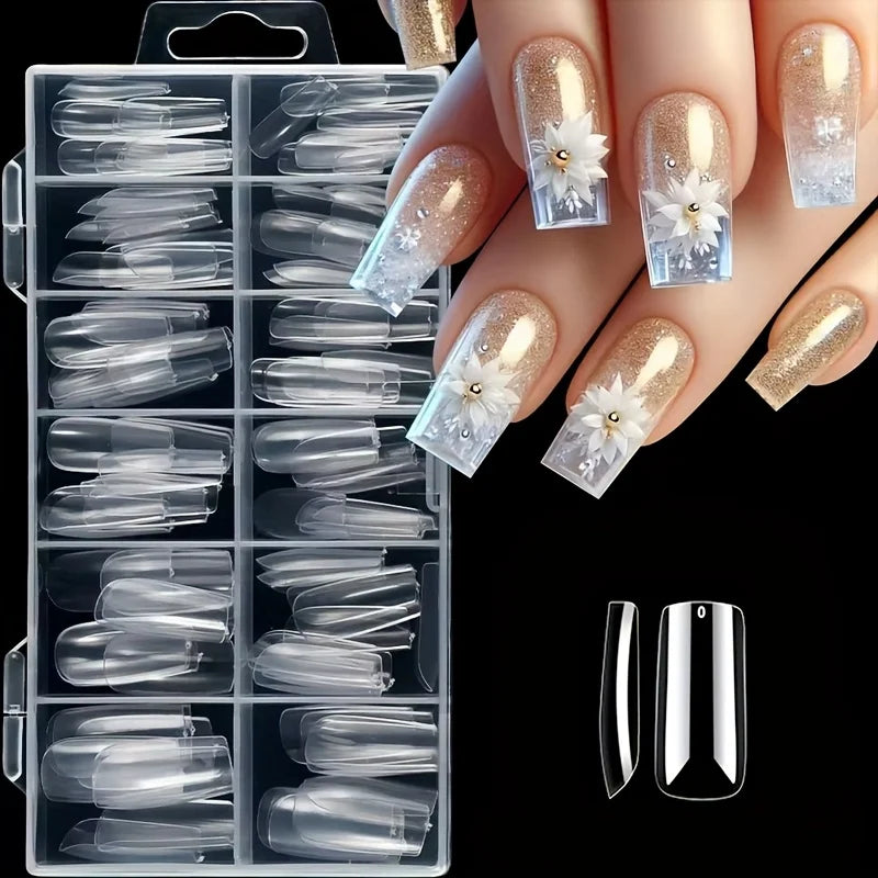 120 Pieces of Transparent Coffin/Mandarin/Aprilion/Square/Oval/Other Shape Style Boxed Nails, 12 Different Sizes Full Cover Acrylic Press-On Nails