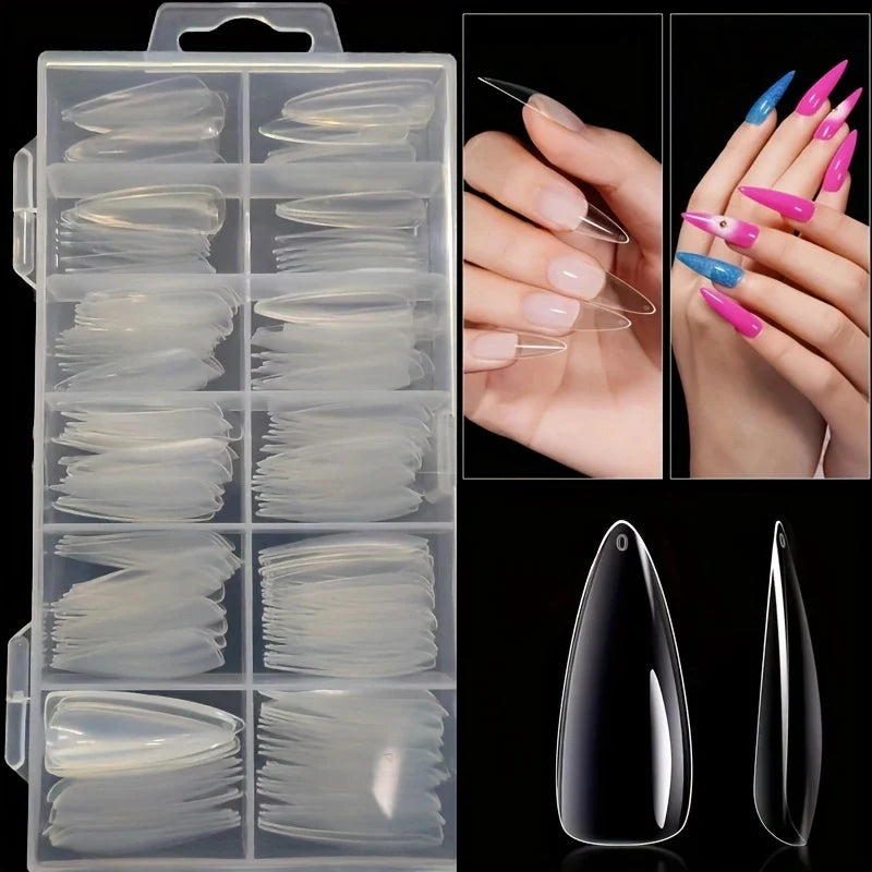 120 Pieces of Transparent Coffin/Mandarin/Aprilion/Square/Oval/Other Shape Style Boxed Nails, 12 Different Sizes Full Cover Acrylic Press-On Nails