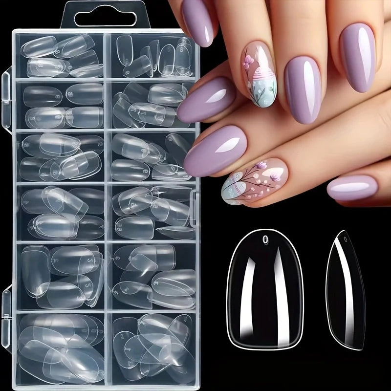 120 Pieces of Transparent Coffin/Mandarin/Aprilion/Square/Oval/Other Shape Style Boxed Nails, 12 Different Sizes Full Cover Acrylic Press-On Nails