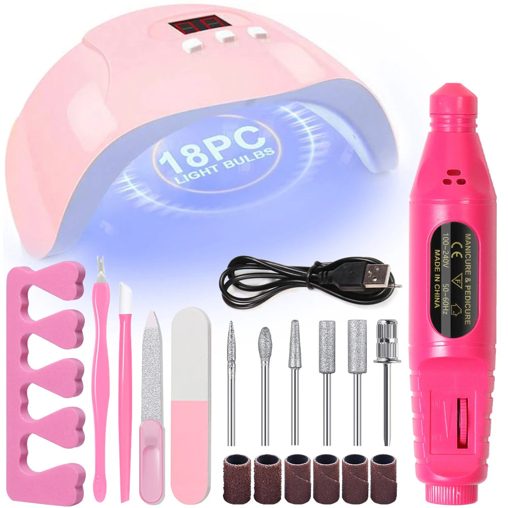 7-in-1Nail Art Tool Set With LED UV Nail Lamp