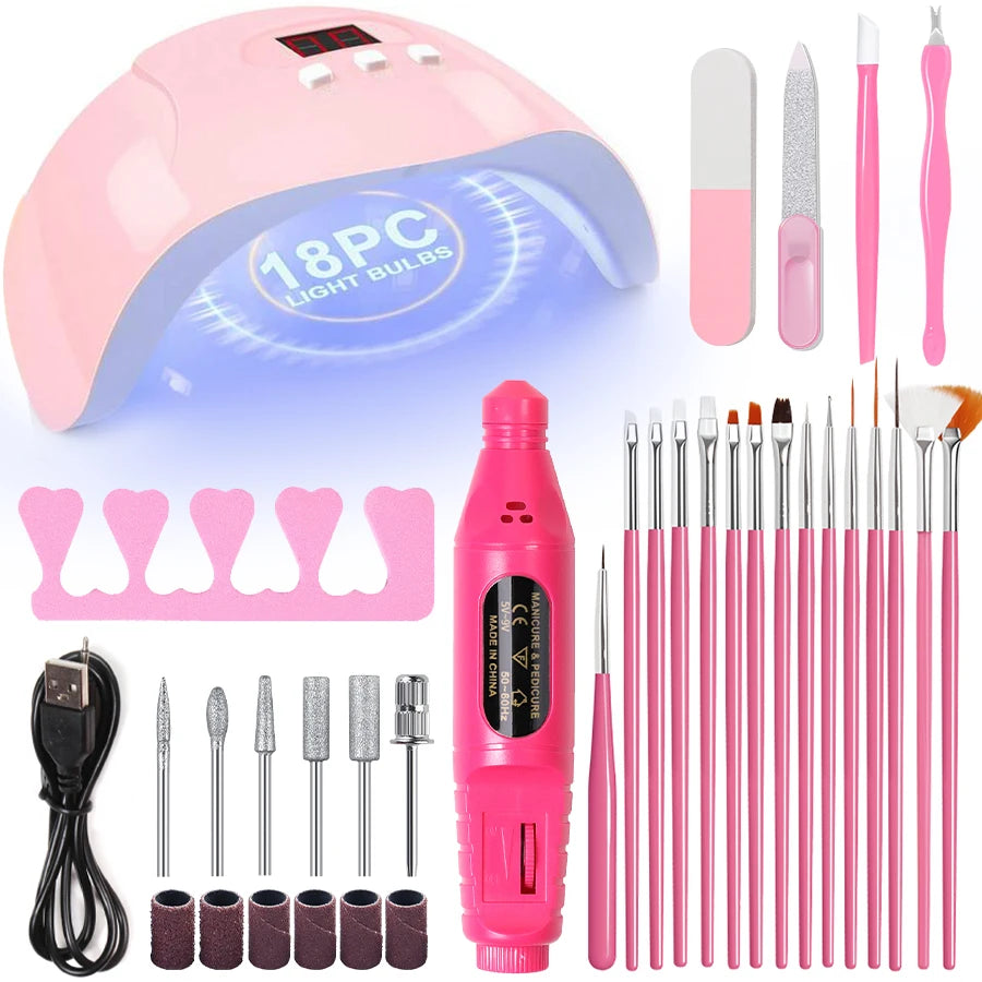 7-in-1Nail Art Tool Set With LED UV Nail Lamp