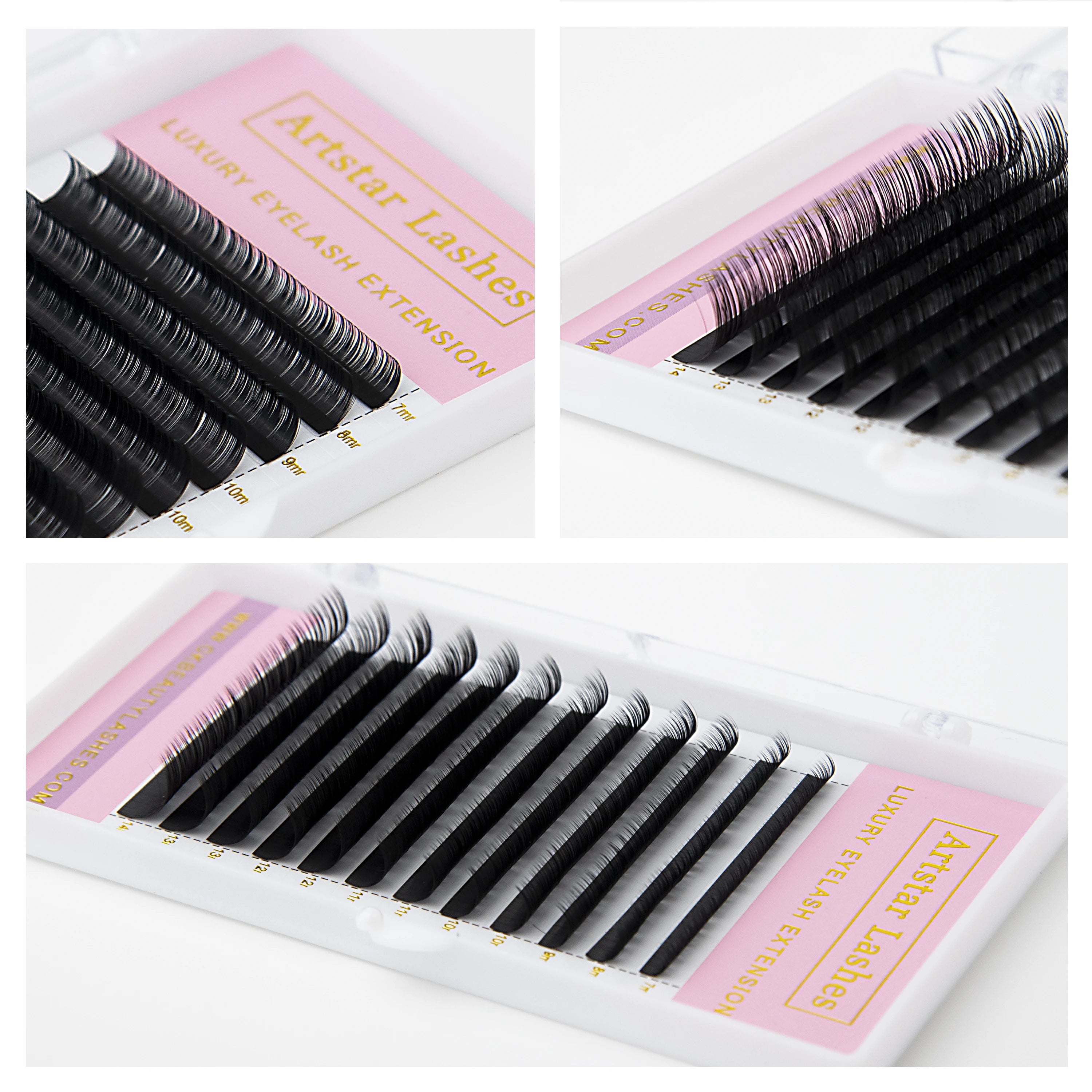 ARTSTAR 12Rows/tray False Eyelashes  J B Curl  6-20mm   Eyelashes Extensions  Matte Black Lashes Makeup tool