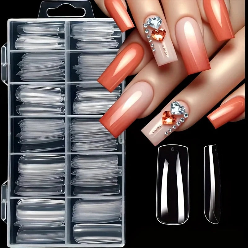 120 Pieces of Transparent Coffin/Mandarin/Aprilion/Square/Oval/Other Shape Style Boxed Nails, 12 Different Sizes Full Cover Acrylic Press-On Nails