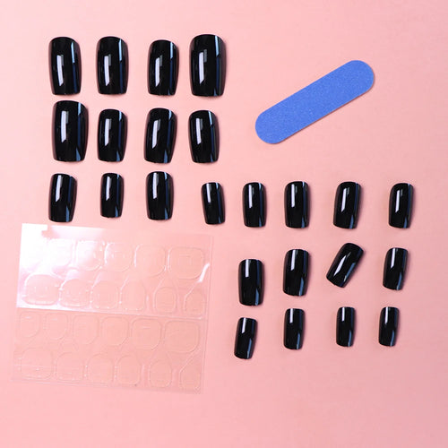 24pcs Medium Press On Nails Square Black High