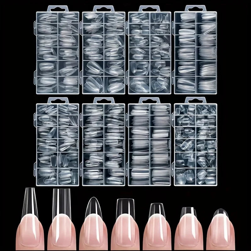 120 Pieces of Transparent Coffin/Mandarin/Aprilion/Square/Oval/Other Shape Style Boxed Nails, 12 Different Sizes Full Cover Acrylic Press-On Nails