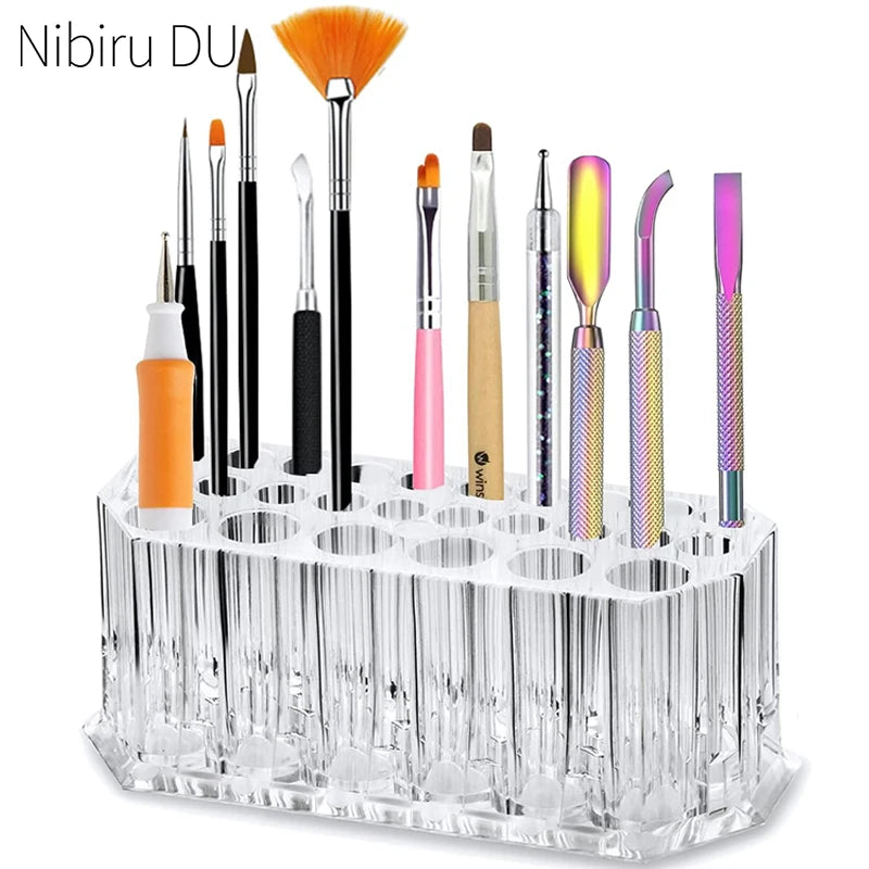26 Holes Acrylic Nail Brushes Organizer Nail Art Kit Storage
