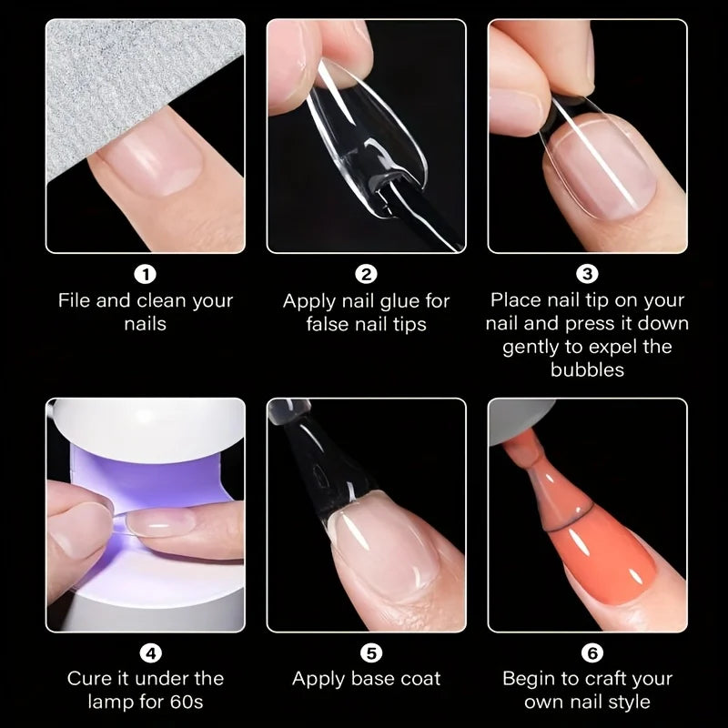 120 Pieces of Transparent Coffin/Mandarin/Aprilion/Square/Oval/Other Shape Style Boxed Nails, 12 Different Sizes Full Cover Acrylic Press-On Nails