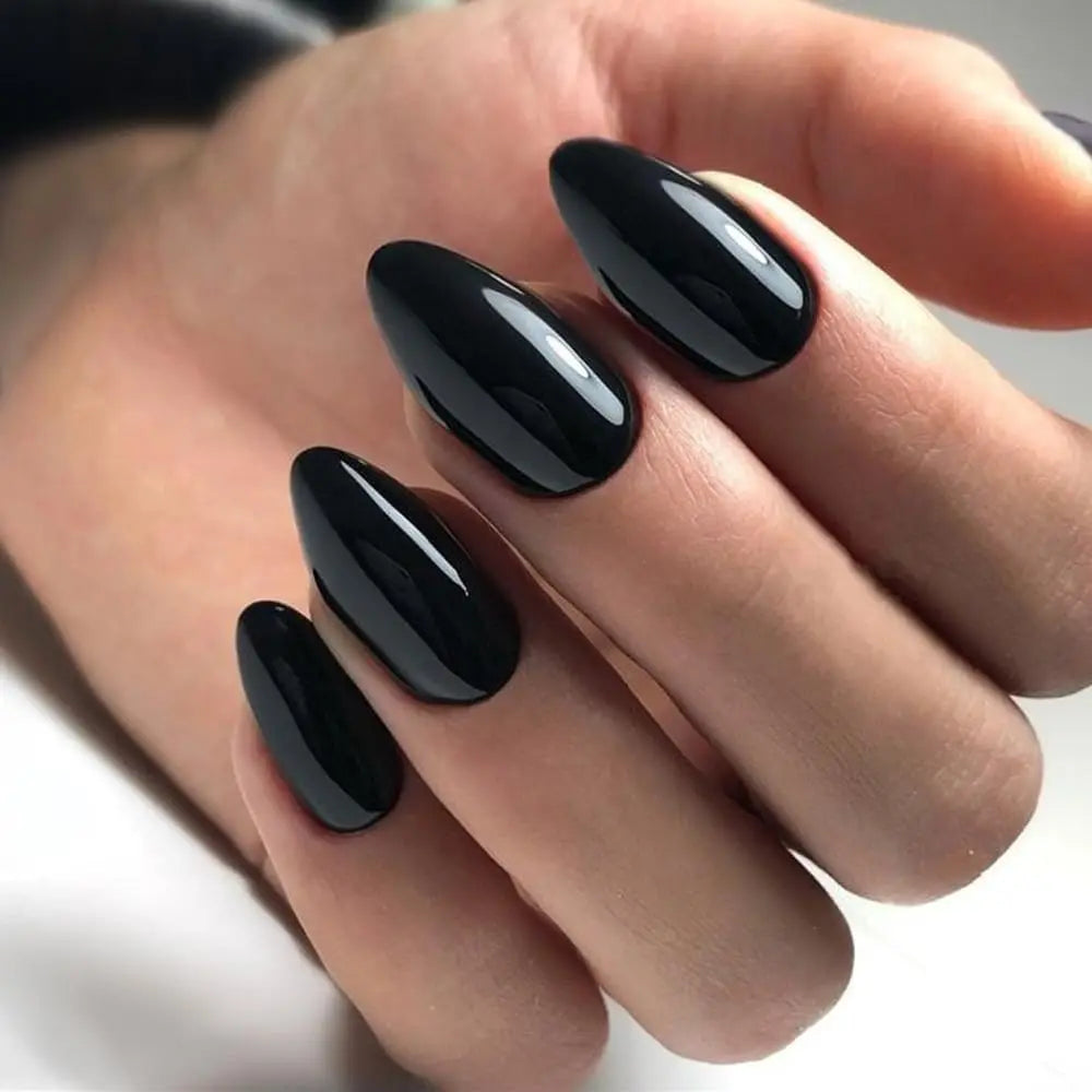 24pcs Medium Press On Nails Square Black High