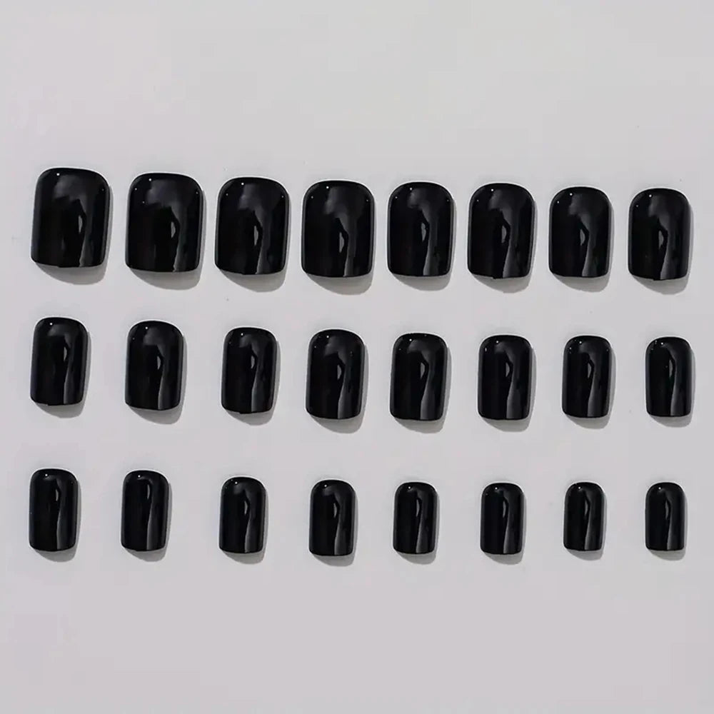 24pcs Medium Press On Nails Square Black High